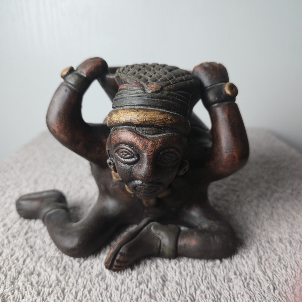 Handcrafted Brown and Gold Tribal Sculpture Planter